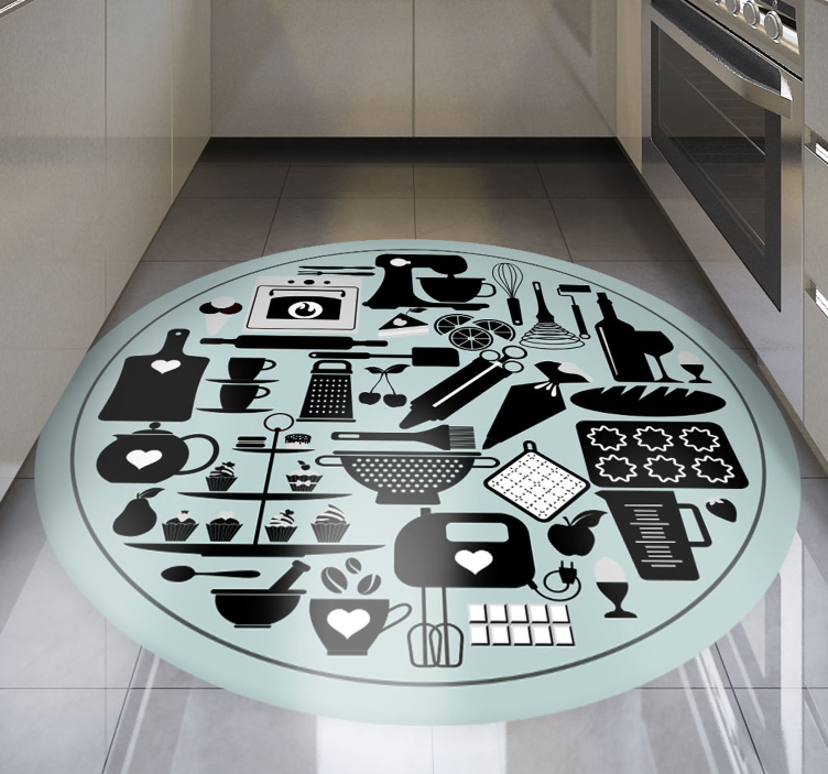 Culinary Silhouettes kitchen vinyl rug - TenStickers