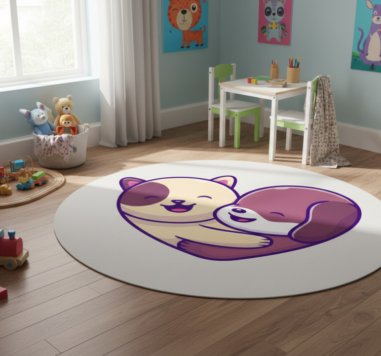 Cute animal embrace animal vinyl rug - TenStickers