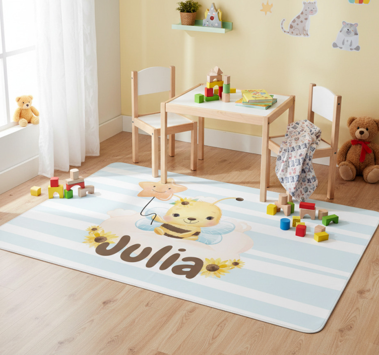 Cute animals bee with name animal vinyl rug - TenStickers