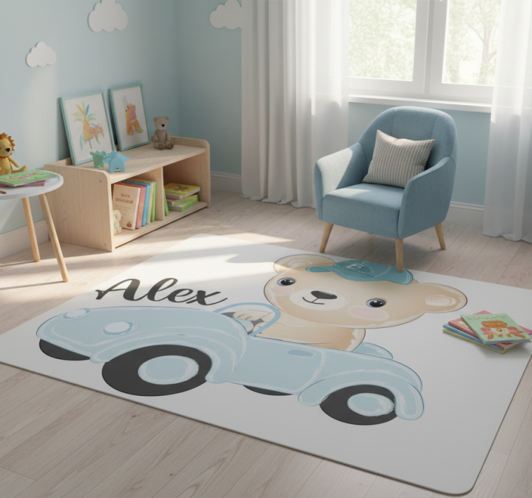 Cute bear driver animal vinyl rug - TenStickers