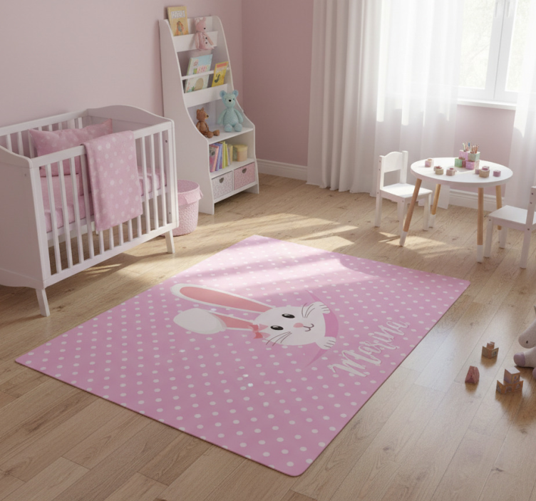 Cute bunny rug for girl with name animal vinyl rug - TenStickers
