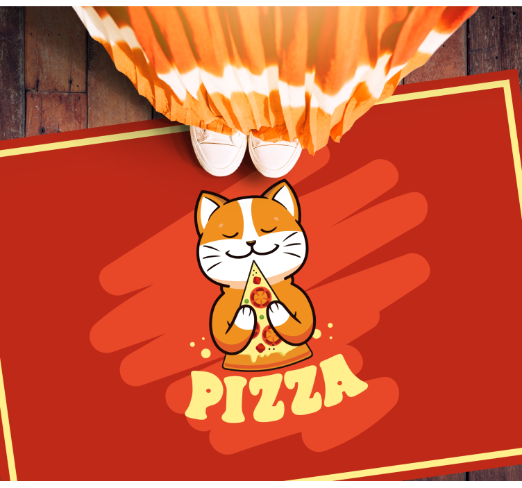 Cute cat with pizza kitchen vinyl rug - TenStickers