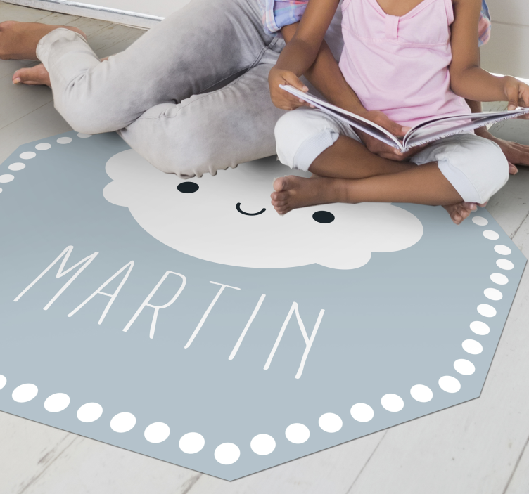 Grey cloud with name nursery vinyl rug - TenStickers