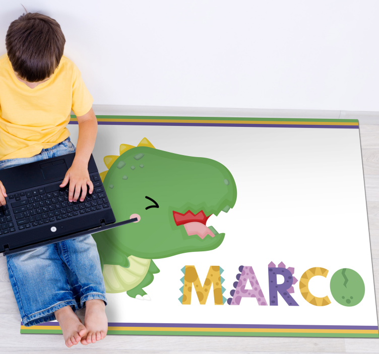 Baby T-Rex with name custom vinyl rug - TenStickers