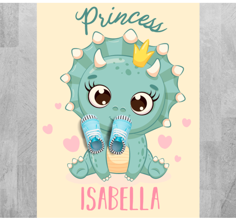 Dinosaur princess with name kids vinyl rug - TenStickers