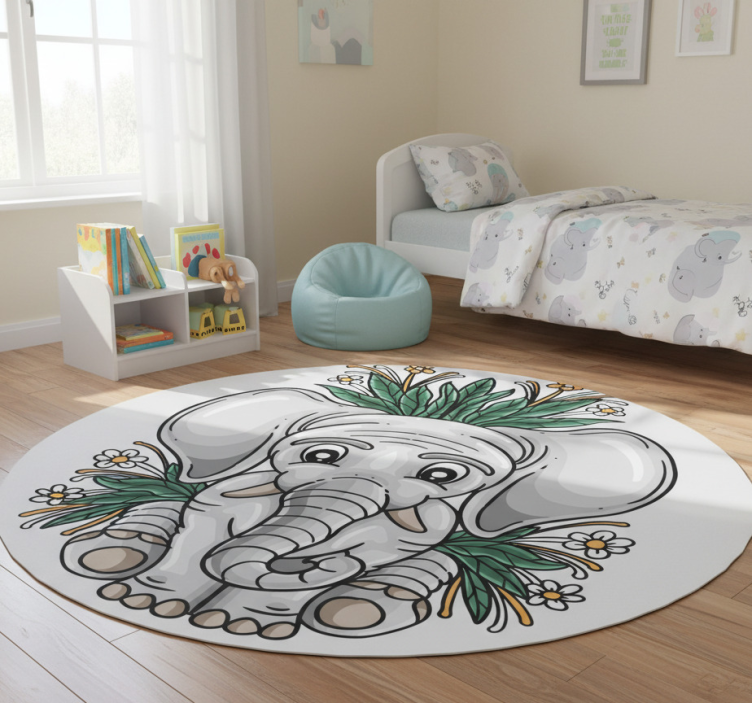 Cute elephant illustration animal vinyl rug - TenStickers