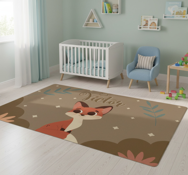 Cute fox rug for boy with name animal vinyl rug - TenStickers