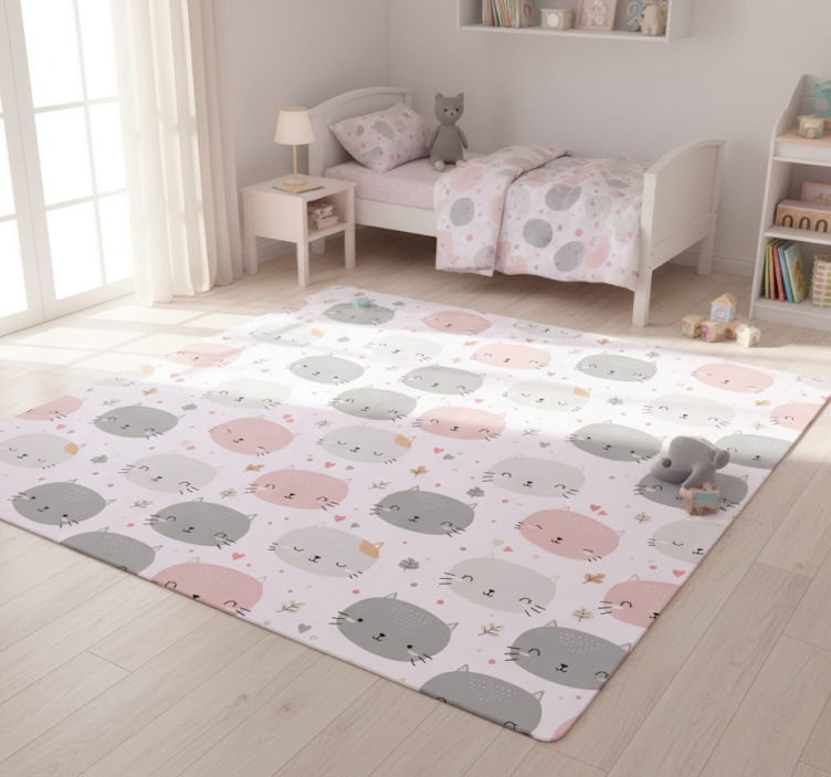 Cute grey and pink kittens bedroom vinyl rug - TenStickers