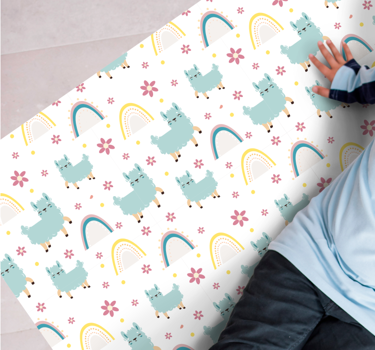 Rainbow and llamas kids vinyl rug - TenStickers