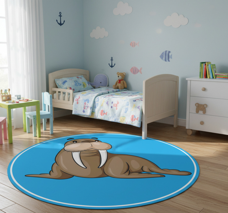 Cute walrus character animal vinyl rug - TenStickers