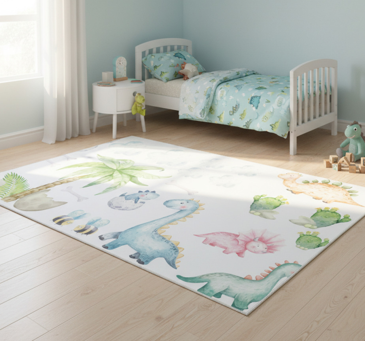 Cute watercolor dinosaurs animal vinyl rug - TenStickers