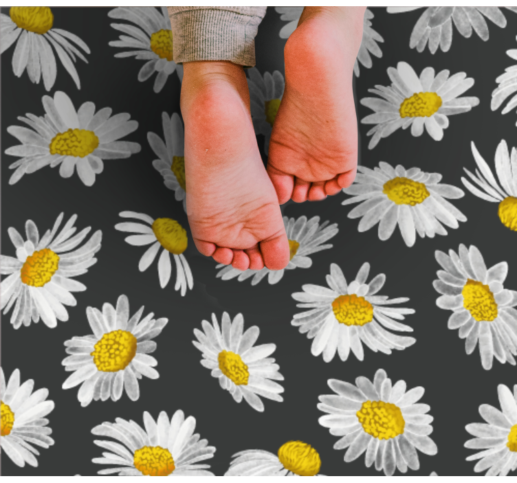 Daisy grey motif floral vinyl rug - TenStickers