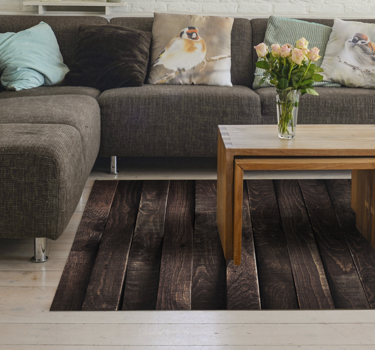 Dark Wood Planks living room vinyl rug - TenStickers