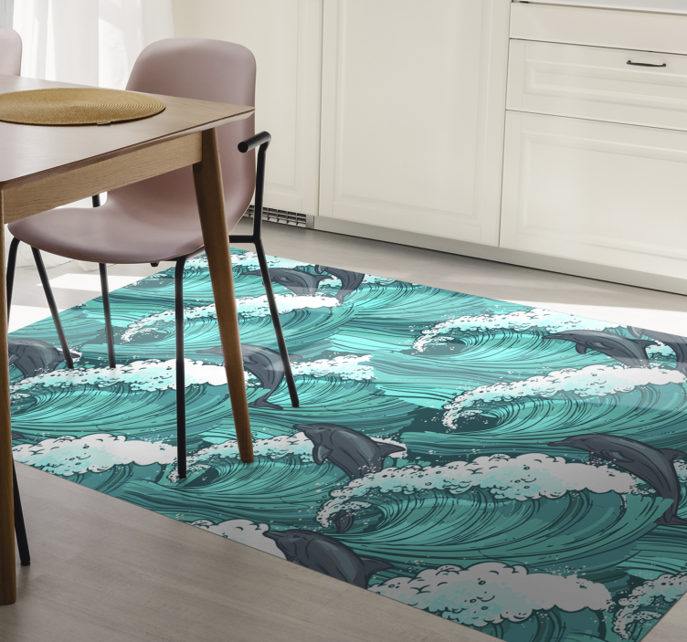 Dolphin Wave Motif animal vinyl rug - TenStickers