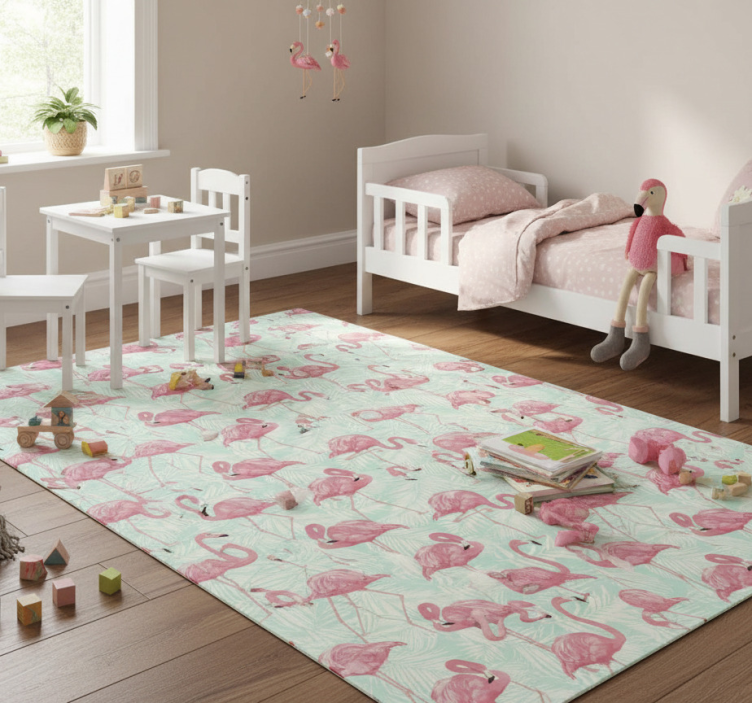 Drawn pink flamingos animal vinyl rug - TenStickers