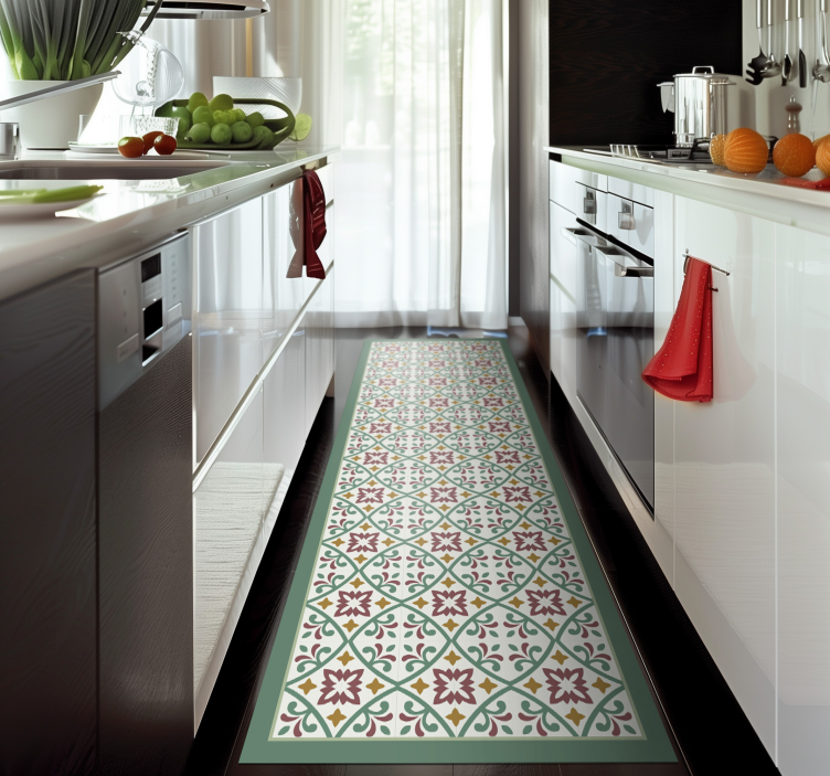 Elegant floral mosaic kitchen vinyl rug - TenStickers