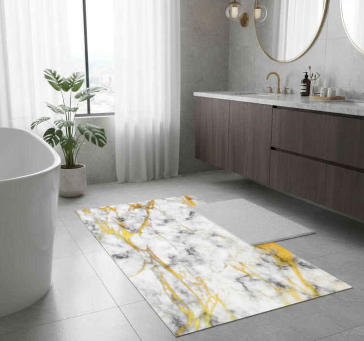 Elegant gray and gold marble bathroom vinyl rug - TenStickers