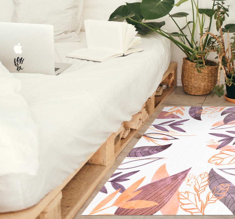 Elegant leaf patterns bedroom vinyl rug - TenStickers