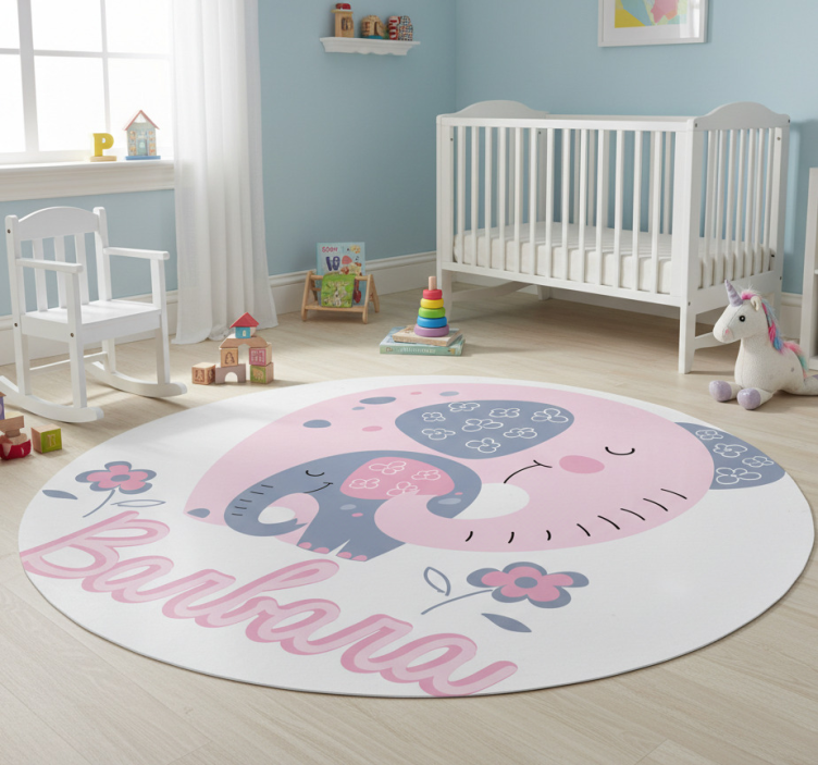 Elephants with hearts and name animal vinyl rug - TenStickers