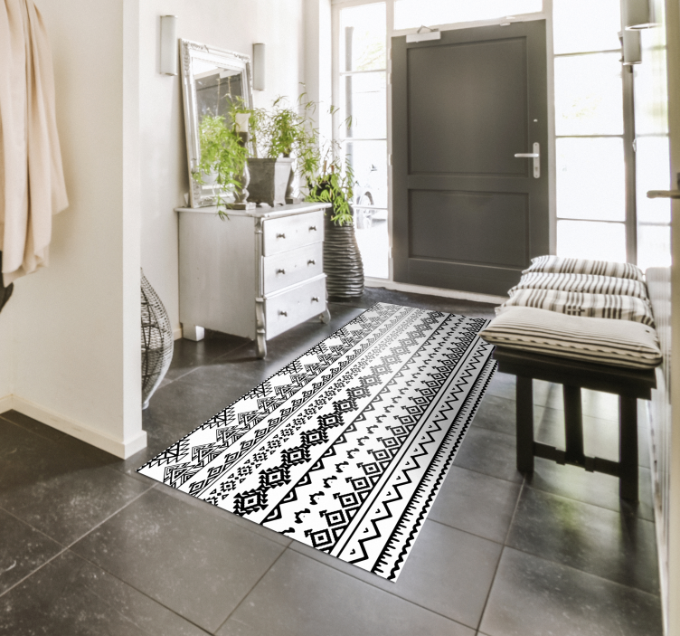 Geometric black and white ethnic print vinyl hallway runner - TenStickers