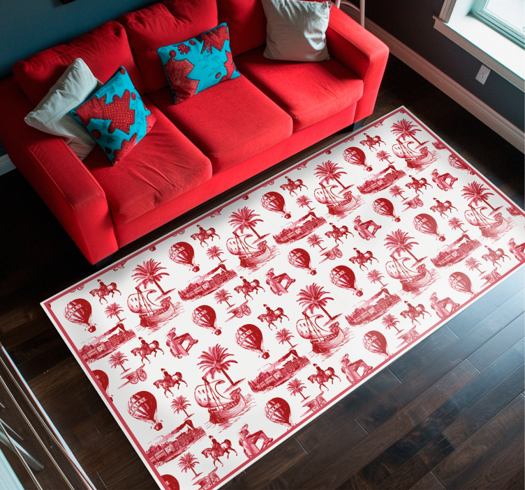 Exotic Red Animal Illustrations retro rug - TenStickers