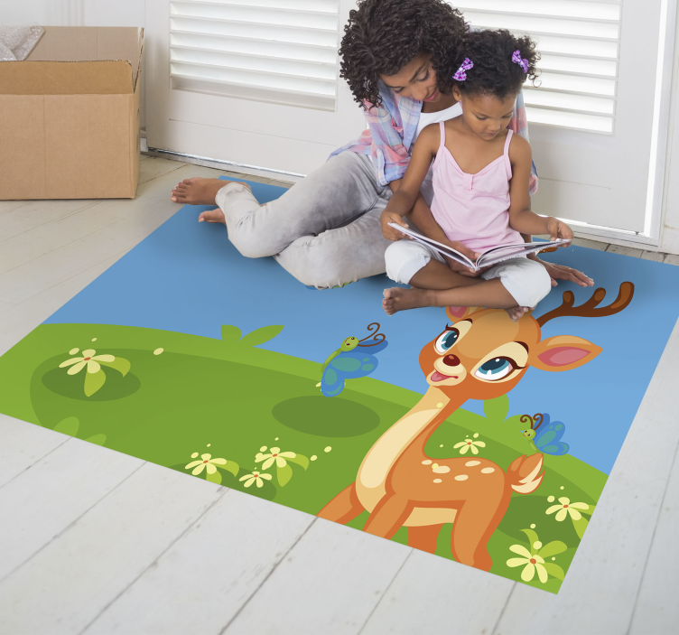 Fawn Meadow Scene kids vinyl rug - TenStickers
