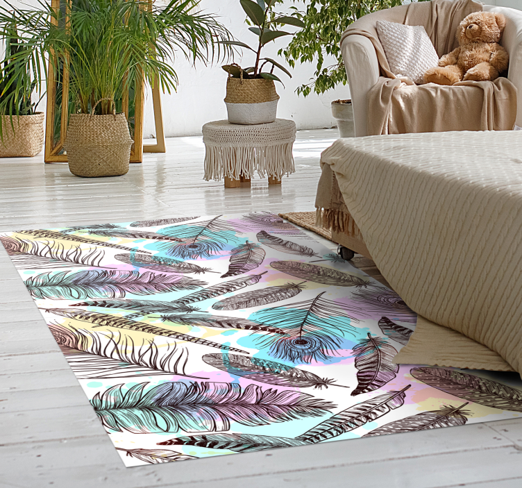 Feather Motif floral vinyl rug - TenStickers