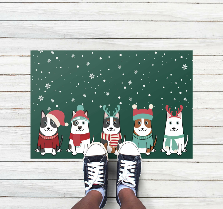 Festive Dogs Ensemble Christmas vinyl rug - TenStickers