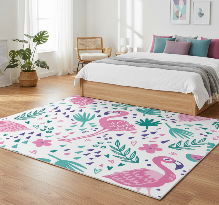 Flamingo pattern bedroom vinyl rug - TenStickers