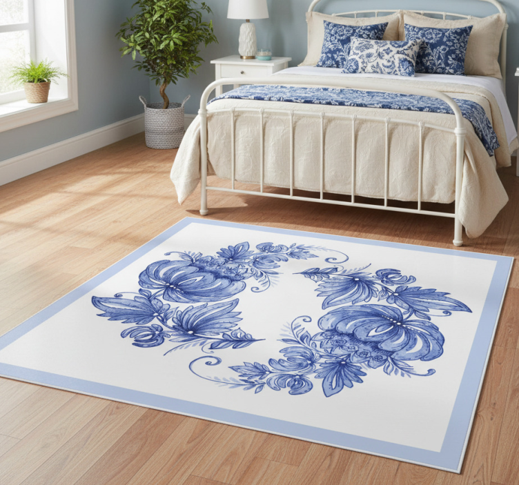 Floral blue design floral vinyl rug - TenStickers