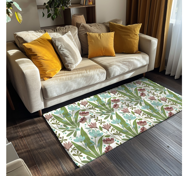 Floral Botanical Pattern flower rug - TenStickers