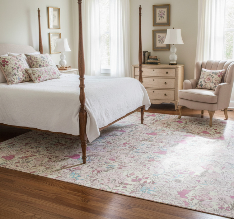 Floral grandmillenial bedroom vinyl rug - TenStickers