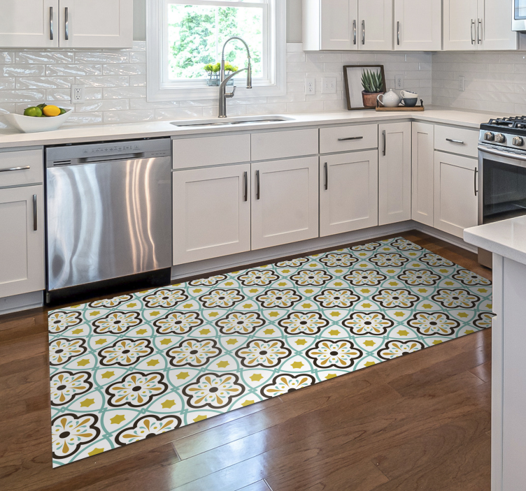 Floral inspired pattern kitchen vinyl rug - TenStickers