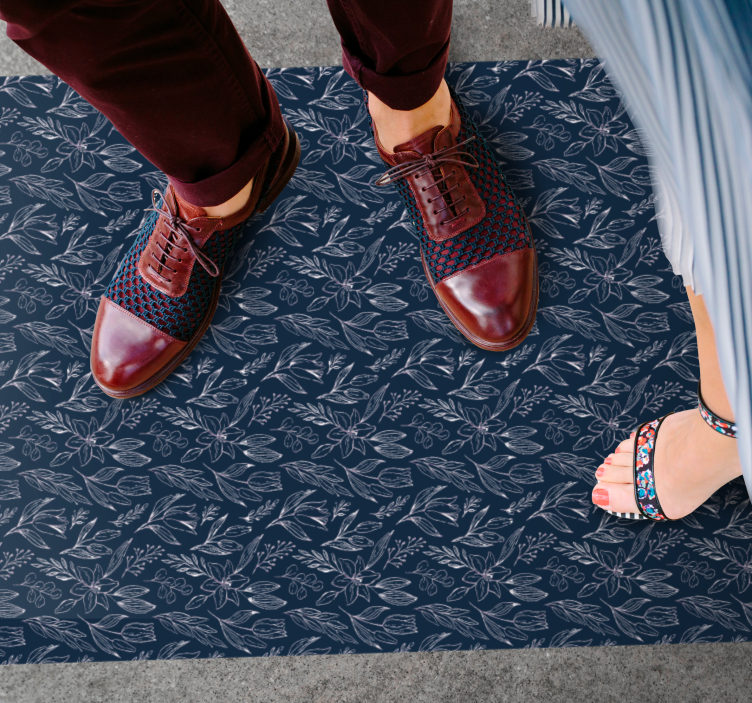 Floral navy elegance floral vinyl rug - TenStickers