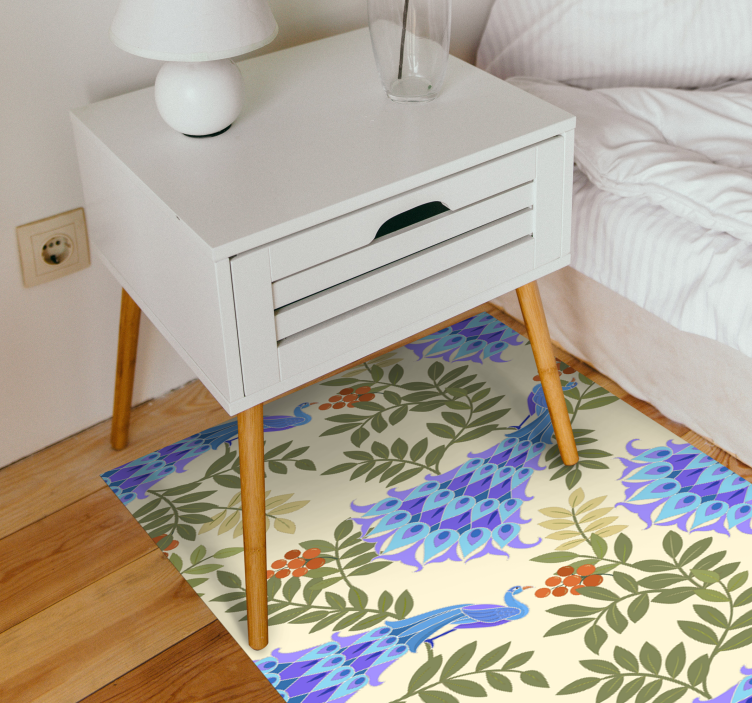 Floral peacock theme floral vinyl rug - TenStickers