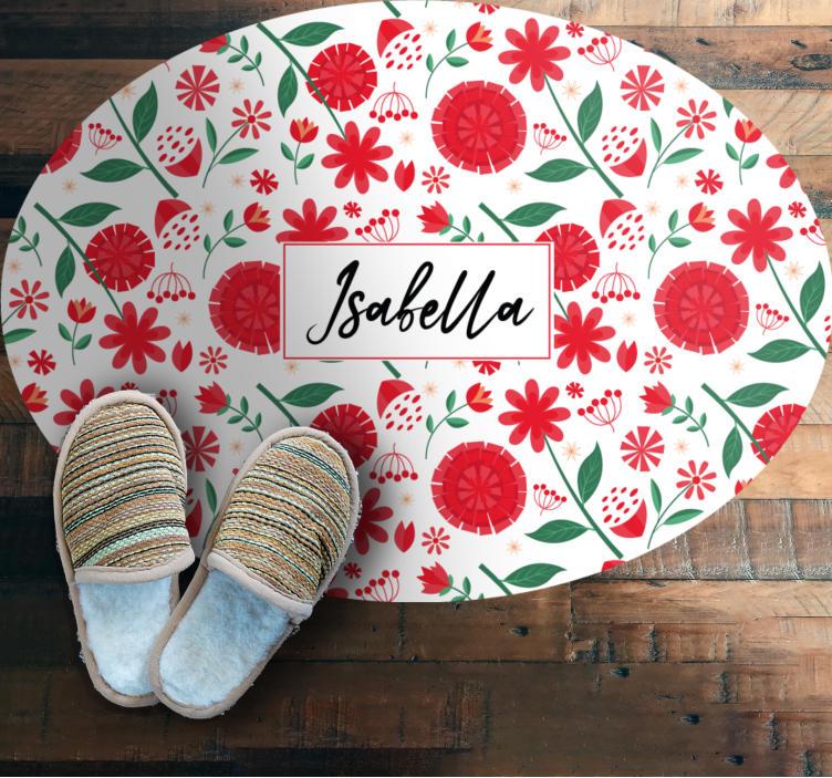 Custom red flowers bedroom vinyl rug - TenStickers