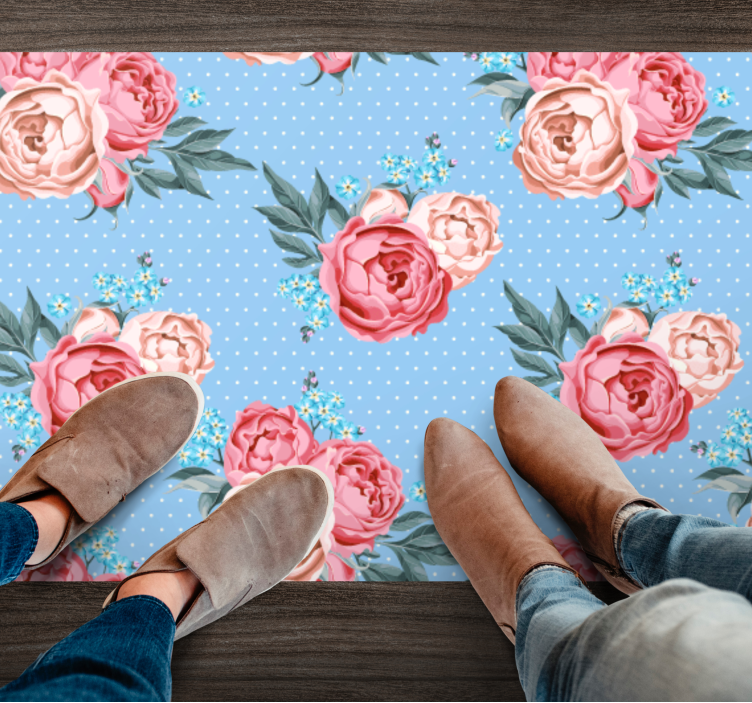 Floral Polka Dot Pattern blue rug - TenStickers