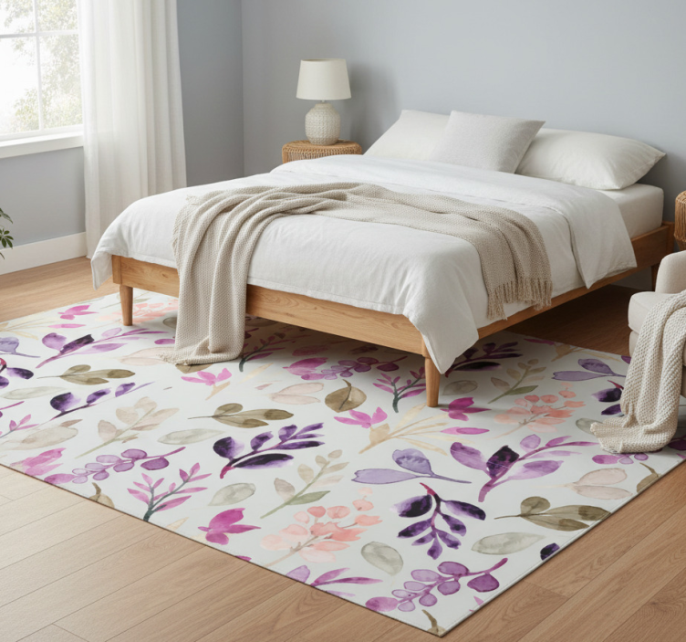 Floral soft colour bedroom vinyl rug - TenStickers