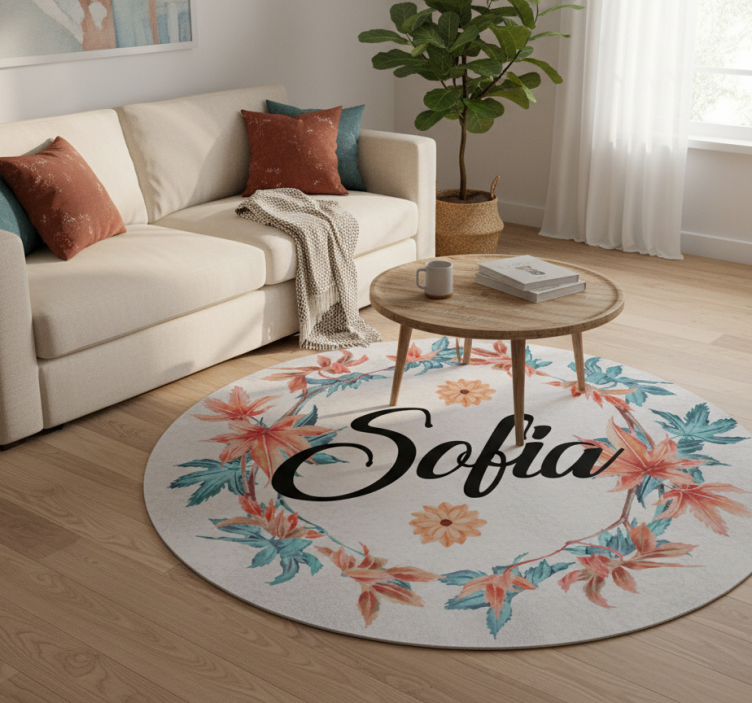 Floral vinyl rug autumn flower crown personalized - TenStickers