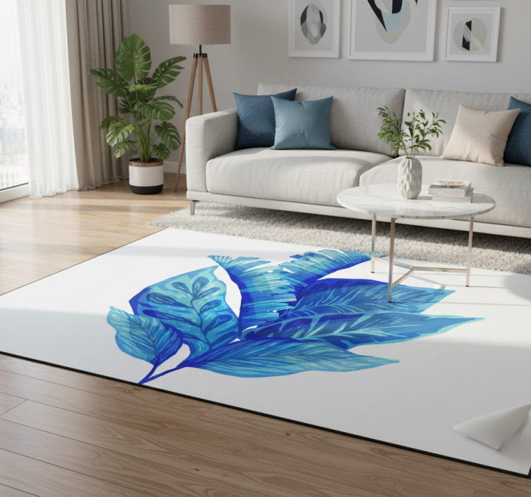 Floral vinyl rug blue leaf arrangement - TenStickers