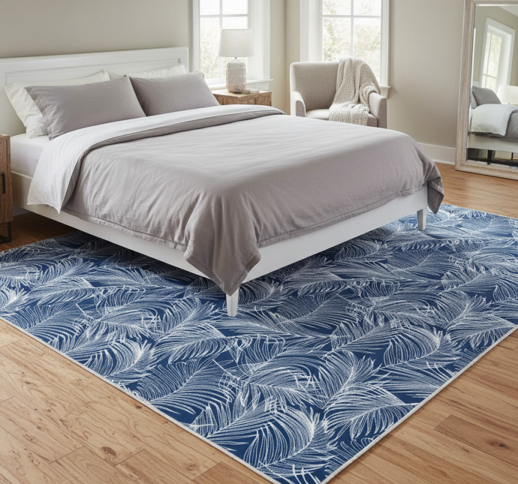 Floral vinyl rug with elegant blue leaves - TenStickers
