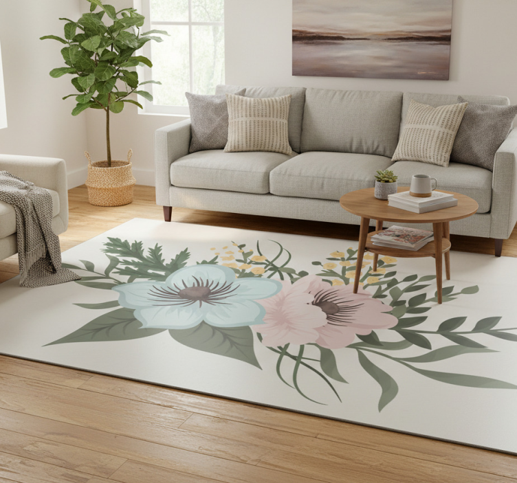 Floral vinyl rug botanical ensemble design - TenStickers