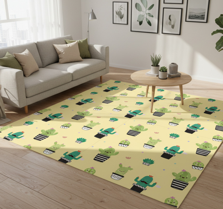 Floral vinyl rug cactus drawing pattern - TenStickers