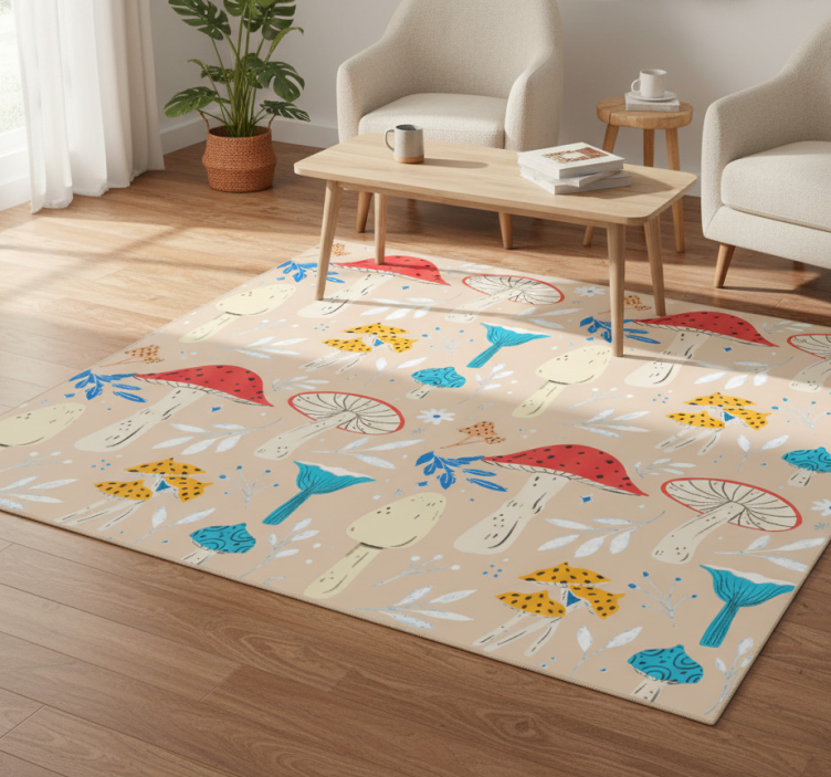 Floral vinyl rug classic mushrooms beige background - TenStickers