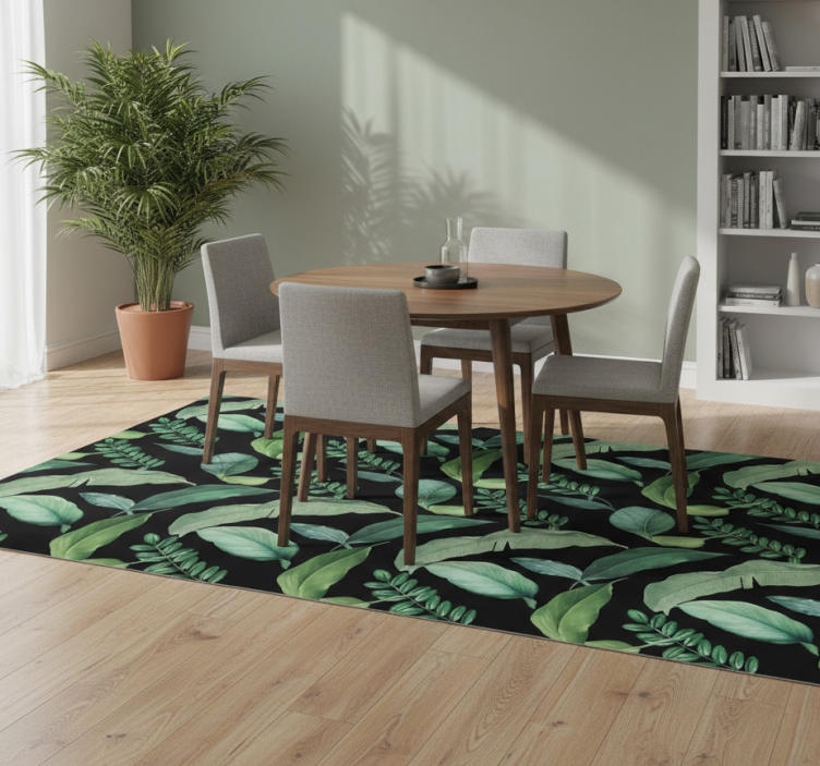 Floral vinyl rug dark gray forest leaves nocturne - TenStickers
