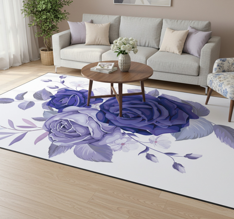 Floral vinyl rug elegant purple roses - TenStickers
