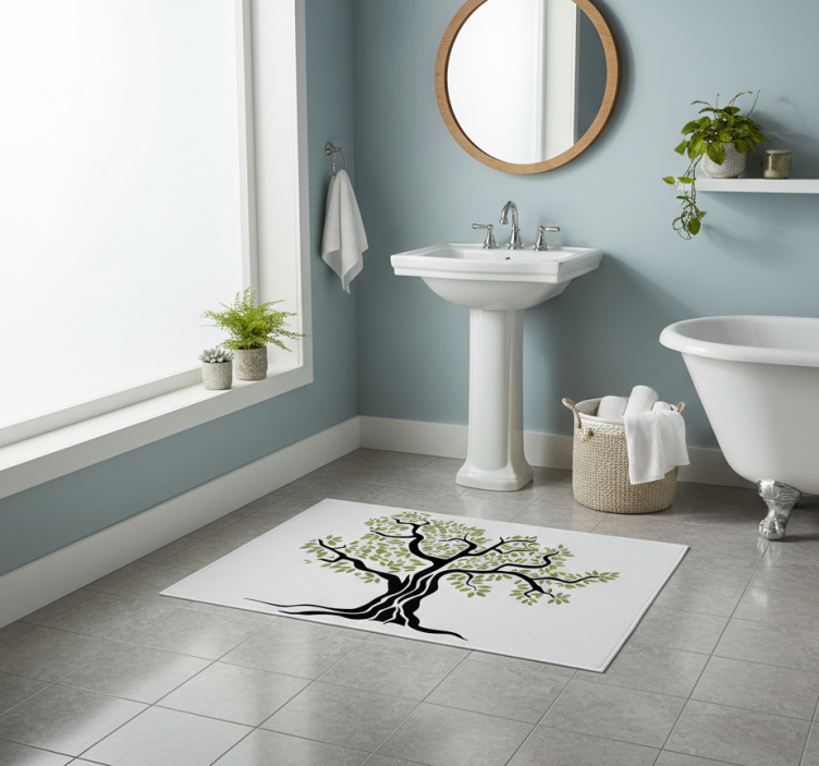 Floral vinyl rug featuring black olive tree leaves - TenStickers