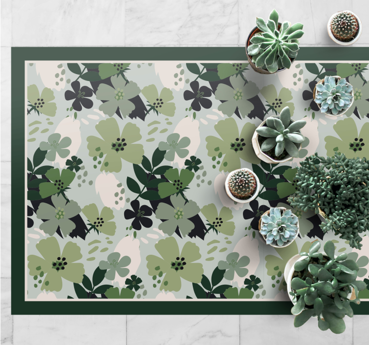Floral vinyl rug floral patterned green - TenStickers
