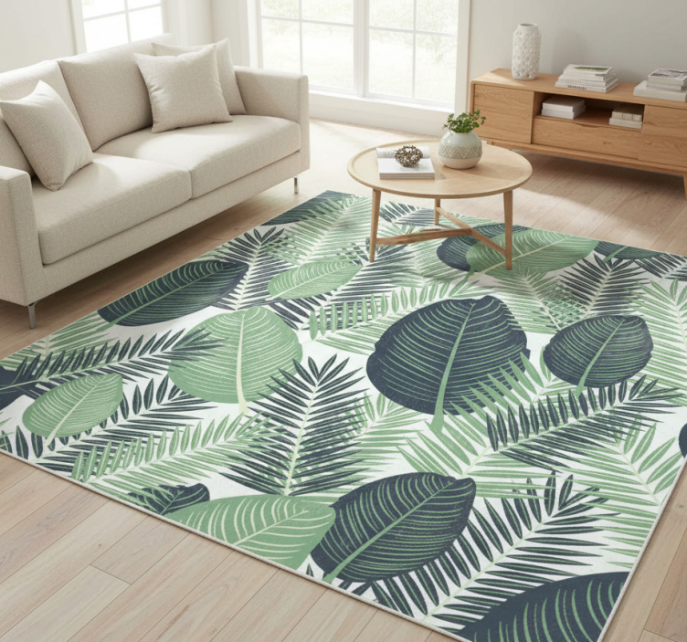 Floral vinyl rug with green jungle leaves - TenStickers