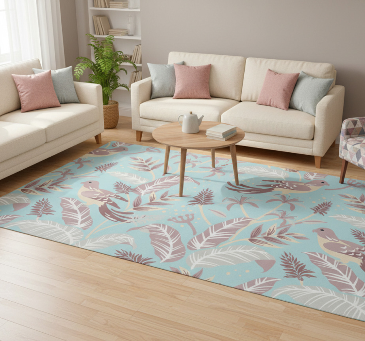 Floral vinyl rug in blue and pink floral design - TenStickers